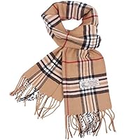 Plaid Cashmere Feel Classic Soft Luxurious Winter Scarf For Men Women (Camel)