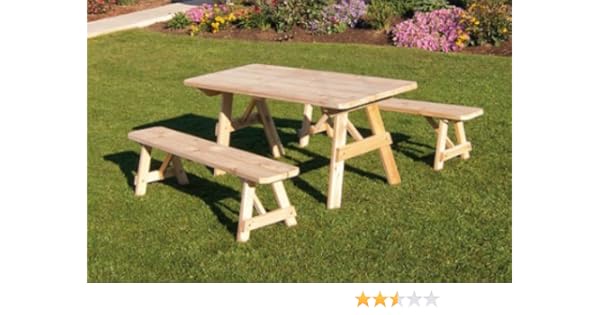 Outdoor 5 Foot Pine Picnic Table With 2 Benches Detachedunfinished