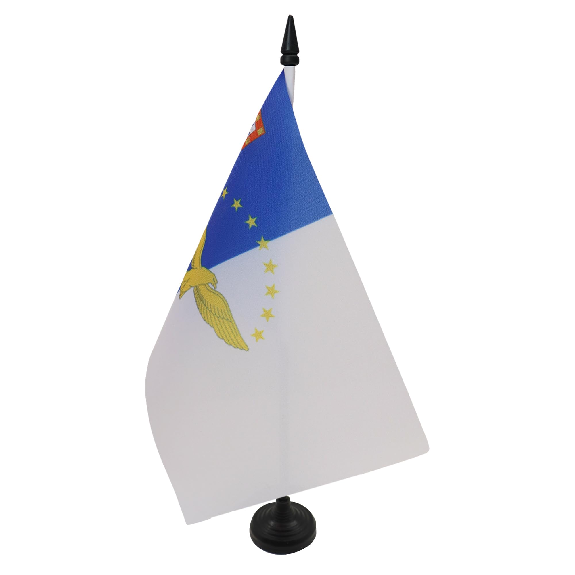 AZ FLAG Azores Table Flag 5'' x 8'' - Azorean Office Decoration 100% Polyester 21 x 14 cm - Mini Desk Flag with Pole and Black Plastic Base