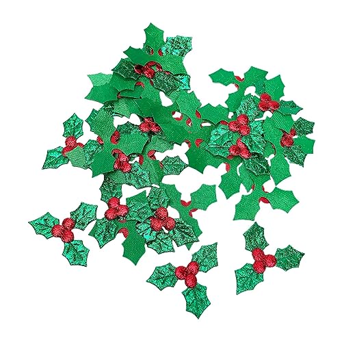 LIOOBO 100Pcs Christmas DIY Leaf Art Accessories with Red Fruits Gold Green Craft Materials for Window Ornaments Handwork Decorations for Holiday Party Favors and Home Decor