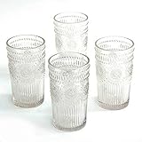 The Pioneer Woman Adeline 16-Ounce Emboss Glass Tumblers, Set of 4, Clear (2)