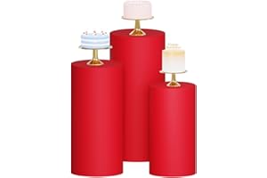 WUPIOS Cylinder Pedestal Covers Set of 3 Christmas Red Cylinder Cover Spandex Cylinder Stand Covers for Party Pedestal Stand Cover Round Cylinder Covers for Parties Wedding Birthday Cake