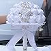 WJYIKEE Handmade Romantic Wedding Bouquet Bridal Holding Bouquets Bride Bridesmaid Bouqeut Wedding Decoration Silk Flowers with Rhinestone Decor (White)