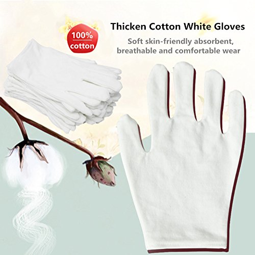 White Cotton Gloves,ZWZCYZ 6 Pairs 100% Cotton Gloves for Dry Hand Cosmetic Moisturizing Coin Jewelry Inspection Hand Spa â€“ Medium Size