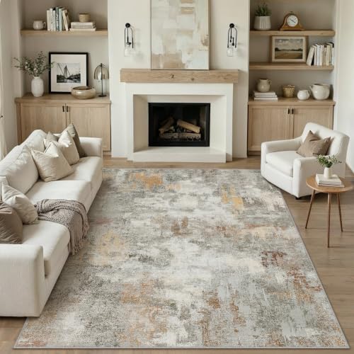 PureCozy Abstraktes Teppich Wohnzimmer 200x300cm rutschfest Kurzflor Kunstwolle Schlafzimmer Teppich Waschbar Minimalistisch Bettvorleger Teppiche Ora