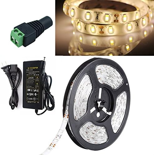 SINOMANN@5630 Flexible Led Strip Kids+Power Adapter, Warm White 3000k 300pcs SMD 5630LEDs 16.4Ft DC12V Waterproof IP65 25Lm/LED,2 times brightness than SMD5050 LED Ribbon, LED Tape Light