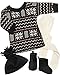 Sophia's 2 Piece Winter Fair Isle Pattern Sweater Dress and Fleece Fringe Hat for 18 Inch Dolls, Black/Ivory/Red