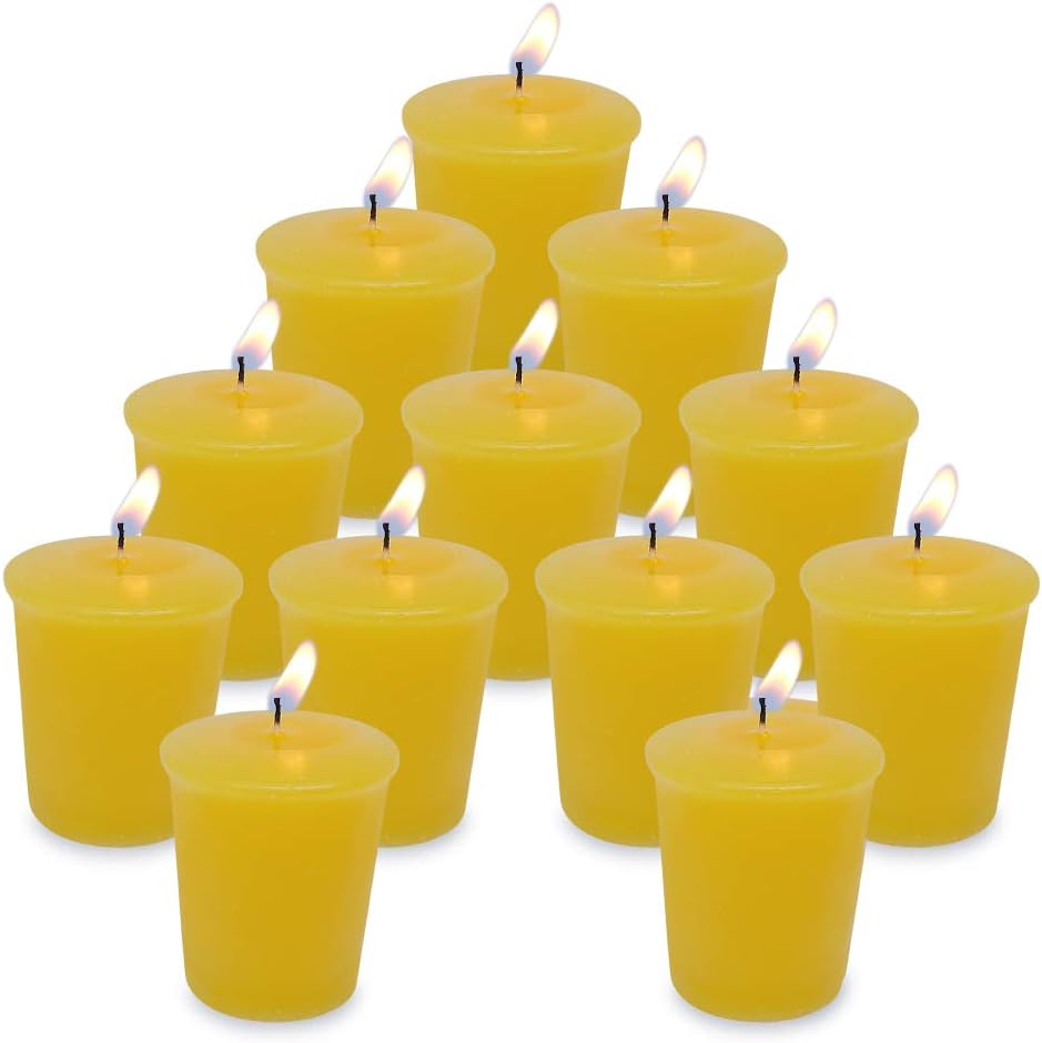 NIKY Yellow Votive Candles Hand Poured Wax Unscented Zest Candles, Pack of 12