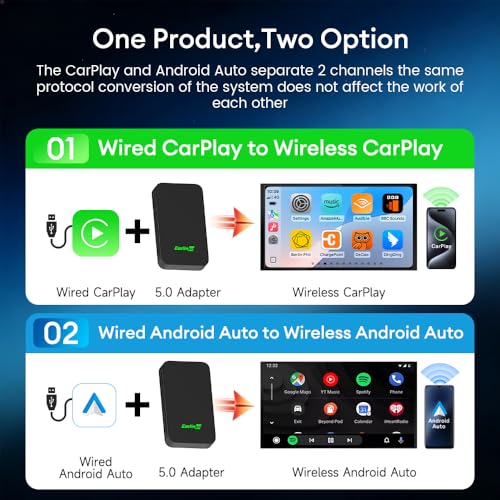 CarlinKit 5.0 Dongle - Wired to Wireless CarPlay & Android Auto Adapter,Online Update,2-Channel Connection, Plug & Plug, 10s Connect for Cars with OEM Wired CarPlay & Android Auto from 2015