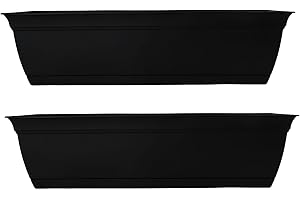 The HC Companies 24 Inch Eclipse Window Planter Box with Drainage Holes & Attached Saucer, Lightweight UV-Resistant Plastic Outdoor Planters, 2-Pack Flower Box for Garden & Home Decor, Black