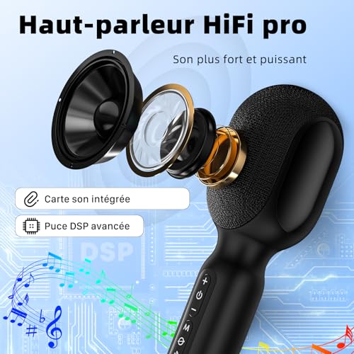 Microfono Karaoke Bluetooth SingFree, 5 en 1 Micrófono Inalámbrico con Bocina y Luz para Cantar Fiesta, Mic Multiproposito para Niño Adulto Regalo, Compatible con Teléfono, PC, Tableta, FM del Coche