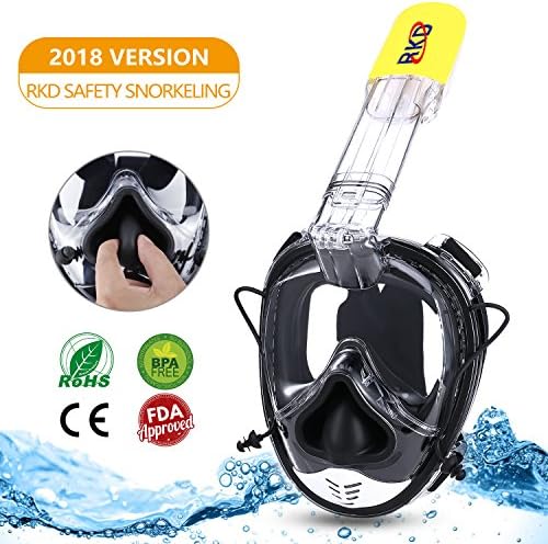 RKD Snorkel Mask Full Face Compatible with Action Camera Mount Replacement for GoPro Mount Breath Naturally 180° Panoramic View Mask Anti-Fog Anti-Leak for All Adult and Kids