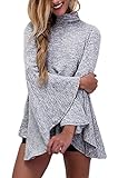 Annflat Women's Flared Bell Sleeve Shirt Turtleneck Loose Blouse Tops