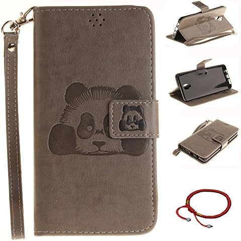 Oneplus 3 / Oneplus 3T Ultrathin PU Leather Flip Cover Design Panda Pattern, GOCDLJ Cell Phone Case for Oneplus 3 / Oneplus 3T Cell Phone Slim Protective Case Anti Scratch Bumper Cover Wallet Fully Protective Build in Stand Function Folio Book Style with Lanyard Strap Magnetic Holder Cash Pocket ID Card Slots Pouch Soft Silicone Backcover Backside Shell Artificial Sleeve + Chinese Style Red Bracelets Gray