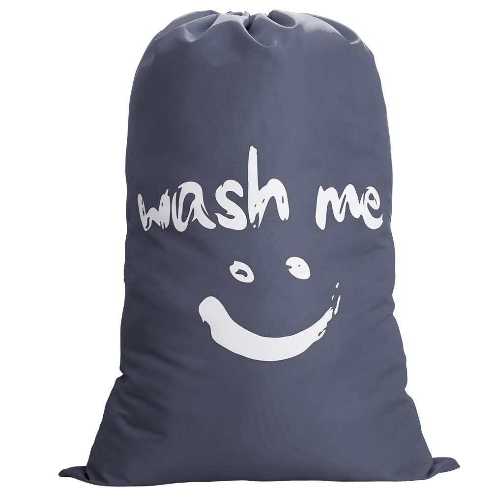 IHOMAGIC Extra Large Laundry Bag, 120L Foldable Storage Bag with Drawstring Closure, 420D Nylon Washing Bag Fabric Bag for Bathroom, Bedroom or Dormitory and Travel, 63x93cm, Grey Smile