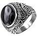 Men's Classic Vintage Oval Agate Biker Stainless Steel Ring Band Silver Black Size 11