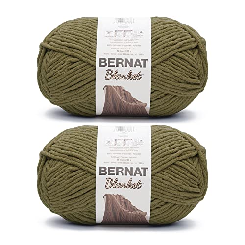 Bernat Blanket Olive Yarn - 2 Pack of 300g/10.5oz - Polyester - 6 Super Bulky - 220 Yards - Knitting/Crochet