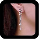 Iaceble Boho Long Cz Chain Earrings Rhinestone Chandelier Earring Crystal Tassel Earrings Sparkly Rhinestone Dangle Earring Jewelry for Women