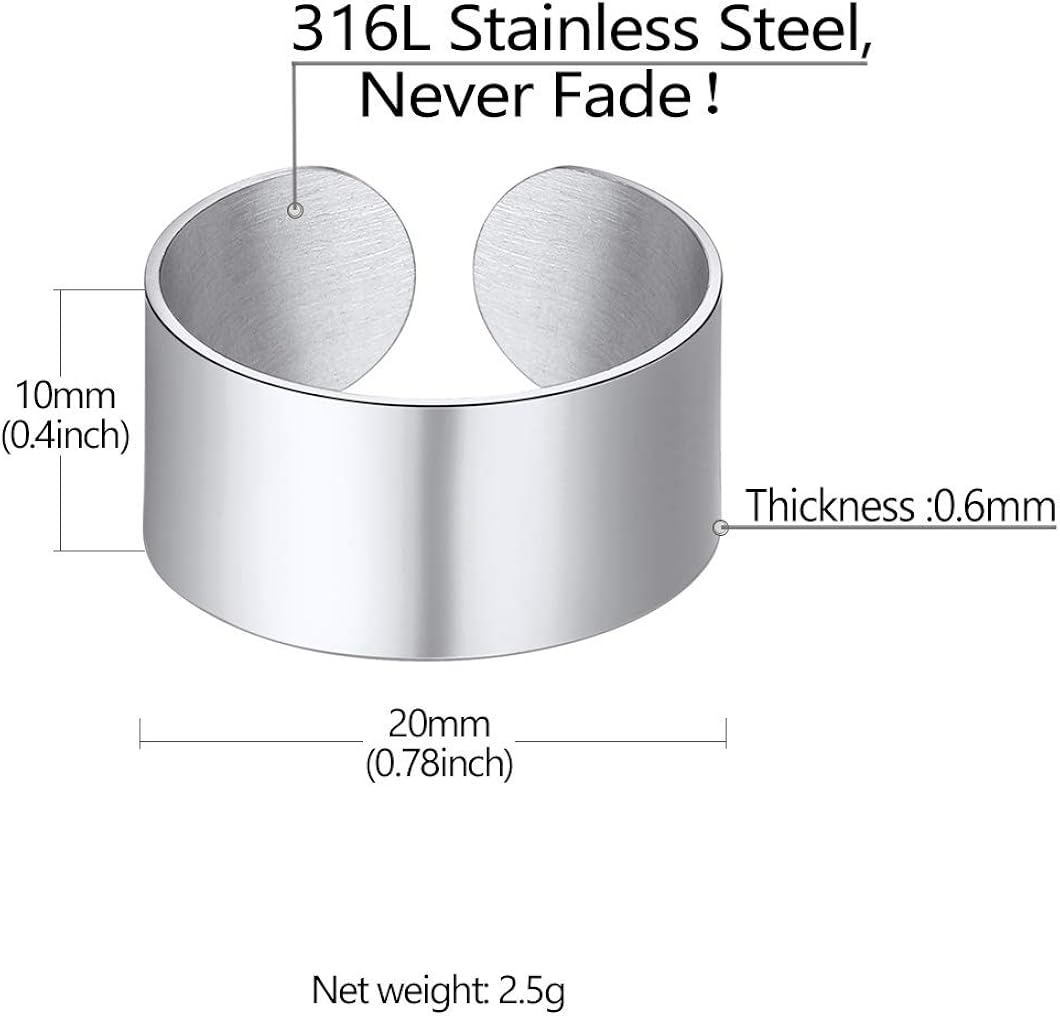 Simple Open Band Ring for Men Women 10mm Wide Wedding Rings Simple Jewelry|