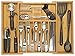 KitchenEdge Bamboo High Capacity Kitchen Drawer Organizer for Silverware, Flatware and Utensils, Expandable to 21 Inches Wide, Holds 16 Placesettings