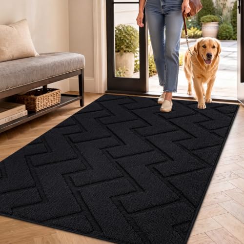 Biscpro Fußmatte Schwarz 90x150cm Innen und Außen, Waschbar Fussmatte, Wasserdicht Türmatte, Rutschfester Schmutzfänger Teppich für Eingang, Haustür,