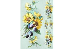 European Excellency Sunflower Rice Paper for Decoupage A4 Floral Scrapbook Paper Vintage Decoupage Paper for Crafts (Sunflowers and Plums - 2 Sheets)