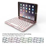 iPad mini 4 Keyboard Case with 7 Colors Backlit 135 Degree Adjustable Angles Addprime Rose Gold Aluminum Alloy Shell and Back Plate Chocolate ABS Button Wireless Bluetooth Keyboard for iPad mini4