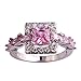 Emsione 925 Sterling Silver Plated Created Pink Topaz Princess Cut CZ Halo Wedding Engagement Anniversary Statement Eternity Ring