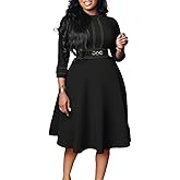 Elainone Women 3/4 Sleeve A-line Wedding Guest Dress Church Semi Formal Casual Midi Dresses for Cocktail Prom Tea Party