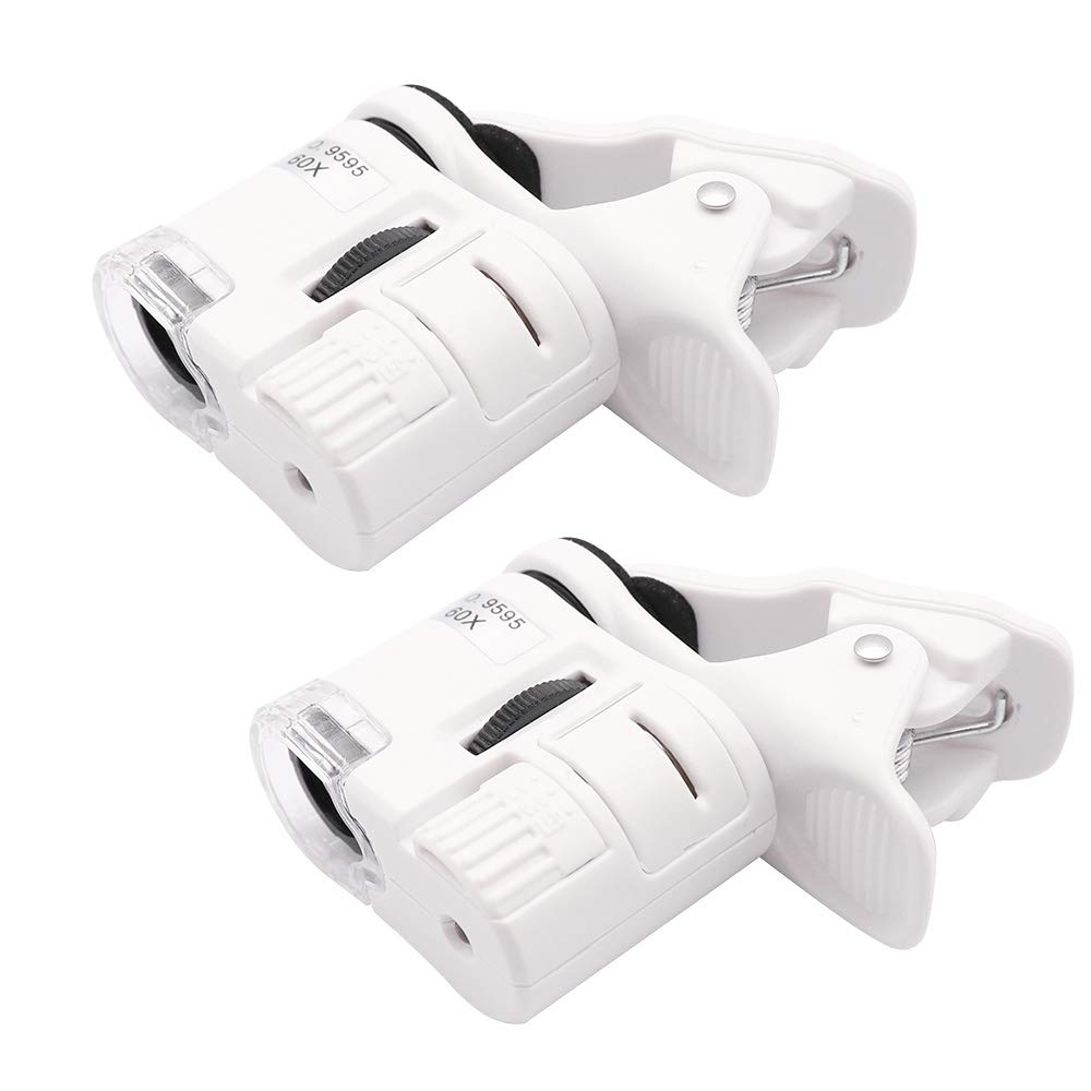 QiCheng&LYS Mini 60X Adjustable Pocket LED Microscope Magnifier Loupe Magnifying Glass with Currency Detection (White 2PCS) โ image 1
