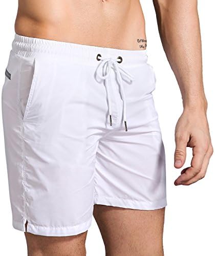 Men's Net Free Swim Trunks Shorts Quick Dry Solid Beach Swimsuit with Pockets