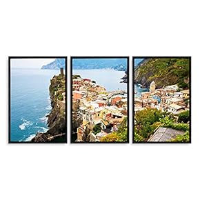 3 Piece Framed Canvas Wall Art for Living Room, Bedroom Italy City Landscape Canvas Prints for Modern Home Decoration Ready to Hang - 16"x24"x3 Panels