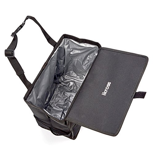 iKross Hanging Car Trash Organizer Bin Bag, Leakproof Auto Garbage Litter Storage Box with Cover Lid, Detachable Backseat Strap and Side Pockets - Black