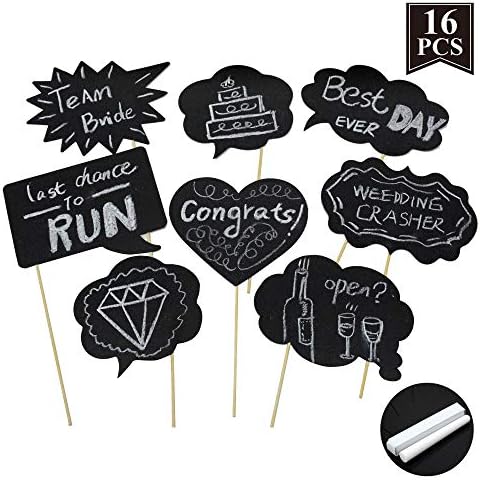 16PCS Photo Booth Props Kit, DIY Writable Black Card Board Photographing Props Party Favor, Wedding Birthday Festival