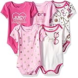 Juicy Couture Baby Girls' 5 Pack Bodysuits, Pink/Hot Pink, 0/3M