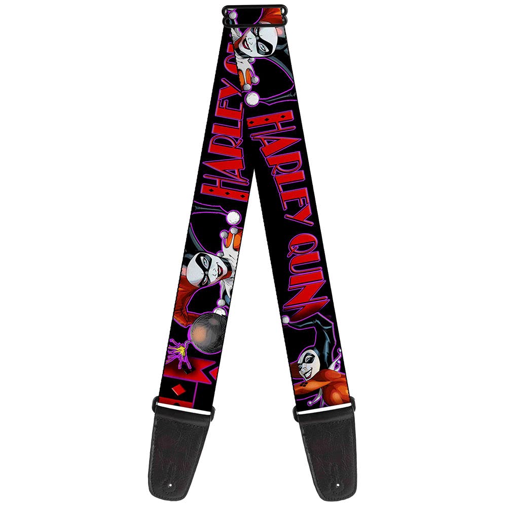 Buckle-Down Guitar Strap 34-60 Inch Harley Quinn Bomb Poses/Suits Black/Purple/Red