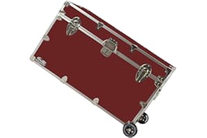 C&N Footlockers - XL Graduate Storage Trunk w/Wheels - Made in the USA - STEEL Footlocker for College Dorm Room & Summer Camp - 32 x 18 x 18.5 Inches (Maroon)