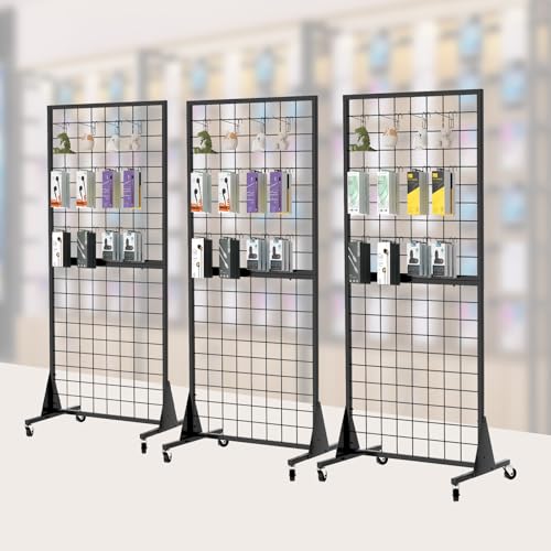 DEYEGELEA Lot de 3 Grille d’Exposition sur Pied, 180x160cm Présentoir de vente au détail, Présentoirs Robustes avec base triangulaireavec Crochets Inclus, pour Magasin de Détail, Salon Professionnel