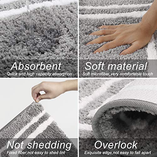 image for Uphome Bathroom Rug Luxury Light Gray Banded Shaggy Bath Mat 20x31 inc