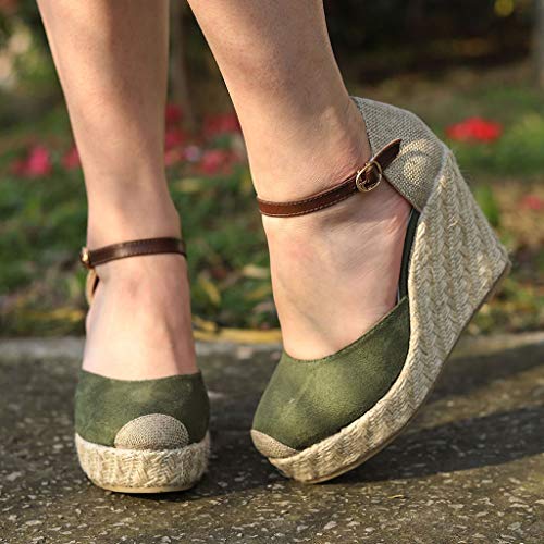XLnuln Pumps Women Heels Ankle Fashion Flock Wedges High Ankle Outdoor Sandals Round Toe Casual Shoes Working Shoes Green