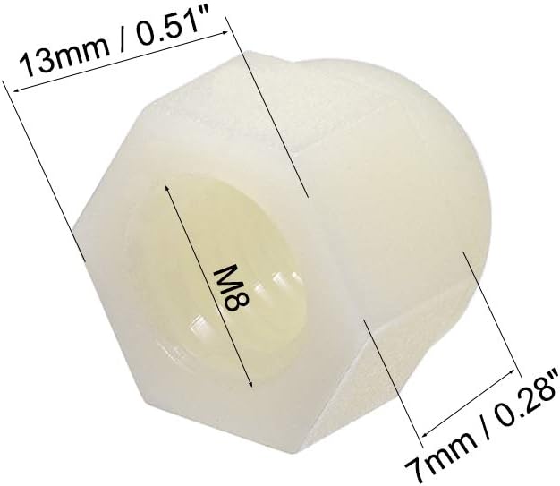 sourcing map M8 Cap Nut, Hex Acorn Dome Head Nuts for Screws Bolts Nylon White 30 Pcs - Image 3