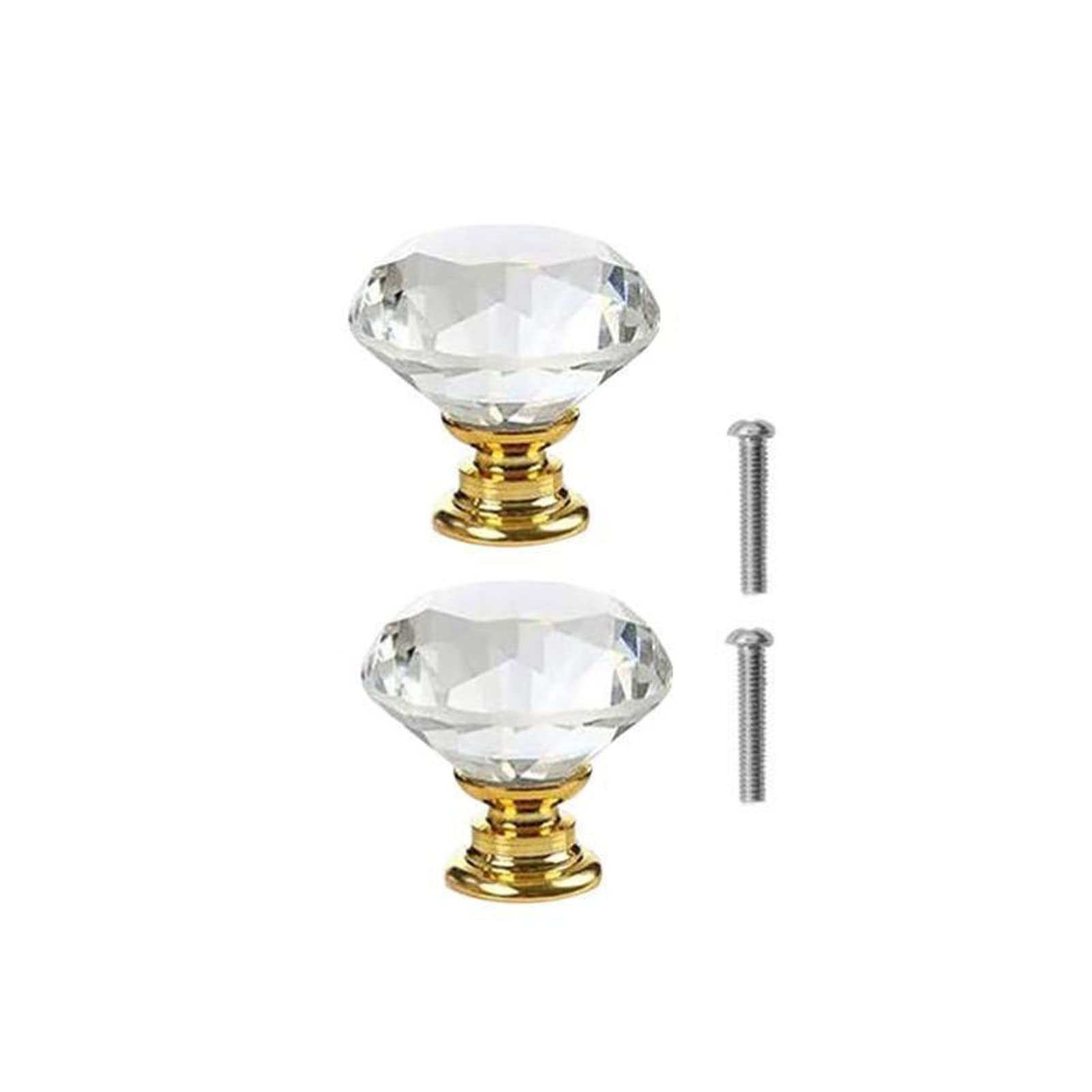 Yesmin Crystal Door Knobs,2 Pcs 30MM Crystal Drawer Carbinet Door Handle Puller with Screws for Home Kitchen Office Drawer Cupboard Closet-Golden