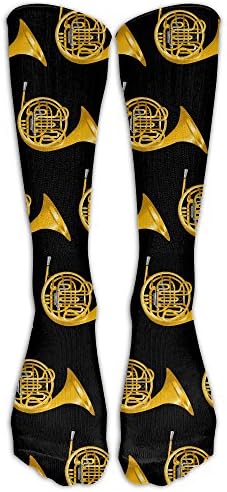 ETsocK Unisex Golden French Horn Pattern Fashion Calf Tube Stocking Athletic Sock Long Sock One Size
