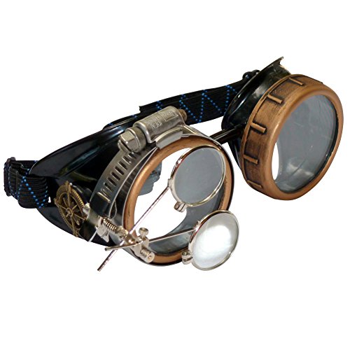 Steampunk Victorian Style Goggles with Compass Design & Ocular Loupe, Rave Glasses 2