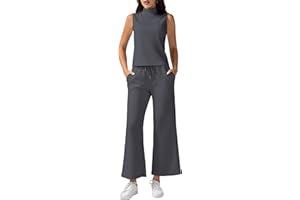Casly Lamiit Women's Summer 2 Piece Outfits Mock Neck Tank Top Cropped Wide Leg Pants Lounge Sets 2024 Fashion Tracksuit
