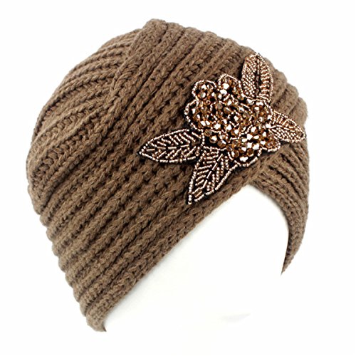 Qhome Knitted Headbands Metal Jewel Accessory Turban Winter Floral Turban Crochet Headwrap Beanie Girl Headband