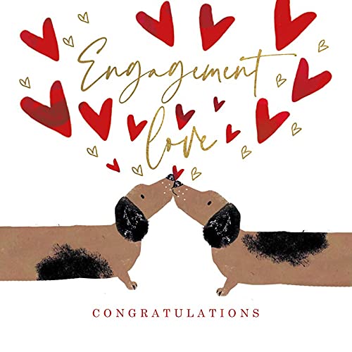 Hammond Gower Occasions Engagement Congratulations Card from Sausage Dogs - Gold Foil and Gemstone Finish