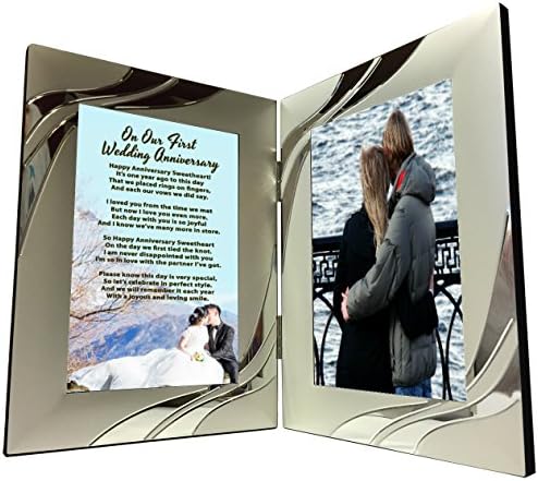 First Year Anniversary Gifts, Happy 1st Anniversary 4x6 Silver Double Frame Gift - Just Add A Photo by Words Matter Gifts