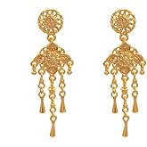 Vintage Gold Plated Dangle Earrings for Women, Boho Filigree Tassel Chandelier Earrings, Lightweight Retro Statement Drop Jewelry for Party, Wedding, Festival