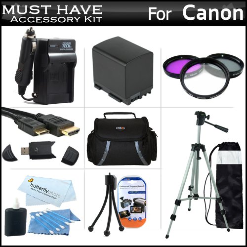 Must Have Accessory Kit For Canon VIXIA HF M41, M40, M400 HD Camcorder Includes Extended (2100Mah) Replacement BP-819 Battery + Ac/Dc Travel Charger + Deluxe Case + Mini HDMI Cable + 50" Tripod w/Case + 3PC Filter Kit (UV-CPL-FLD) + USB SD Reader + More